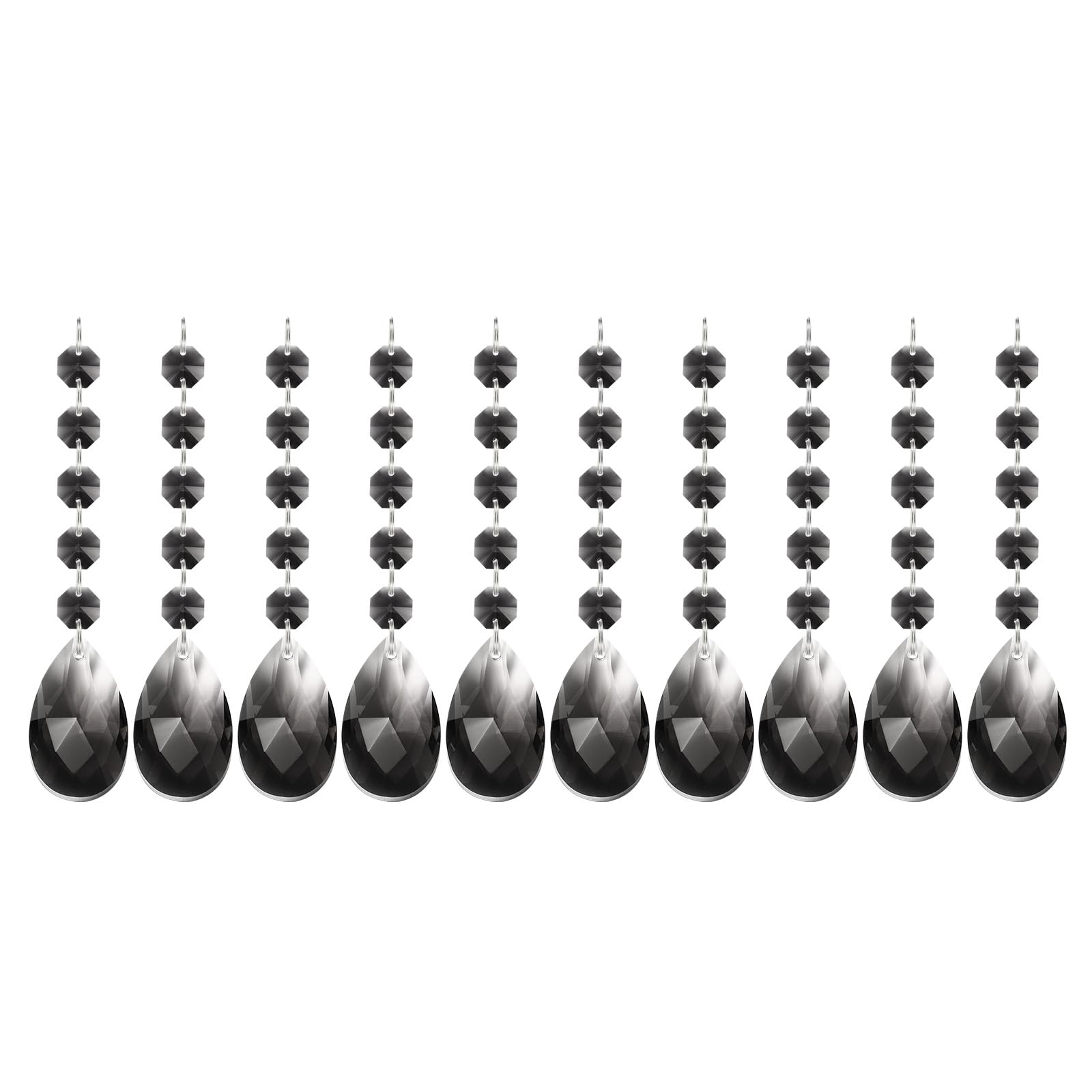 PATIKIL Teardrop Crystal Chandelier Pendants Beads, 10 Pack 145mm Length 38mm Chandelier Prisms Parts Ornaments Hanging Beads for DIY Arts Crafts Decoration, Clear Black