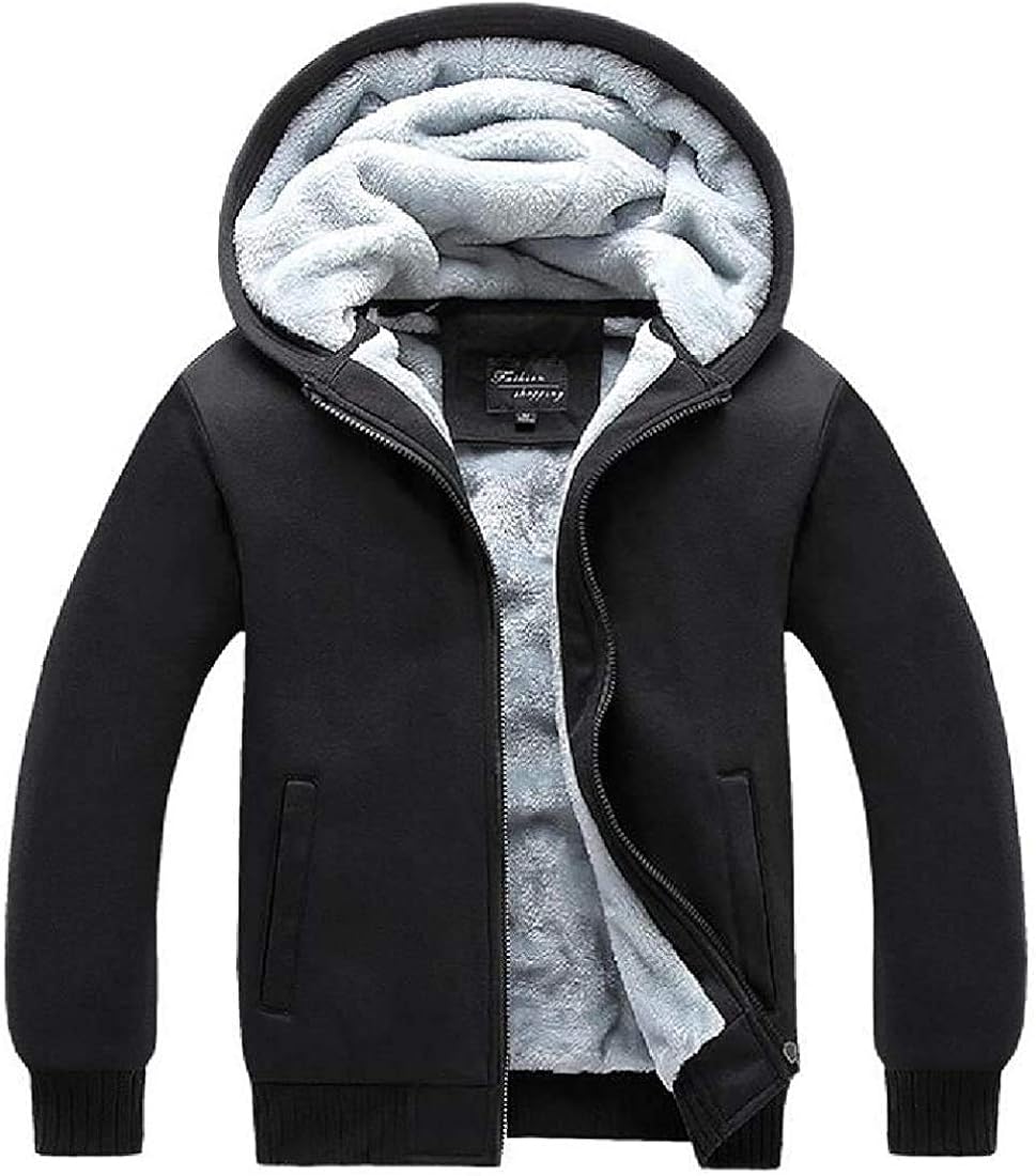 LFANH Men Hoodie QuiltedJacket Fall Winter Thicken Fleece Solid