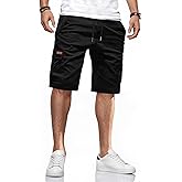 AUSELILY MEN Mens Cargo Shorts Drawstring 9 inch Casual Elastic Waistband Summer with Pockets