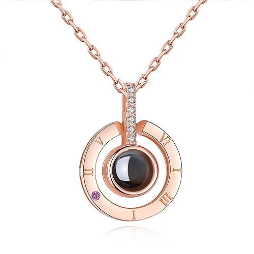 Beydodo Kette Silber 925 Ich Liebe Dich mit 100 Sprachen Nano Stein Anhänger Halskette Silber/Rosegold Hochzeitskette Braut