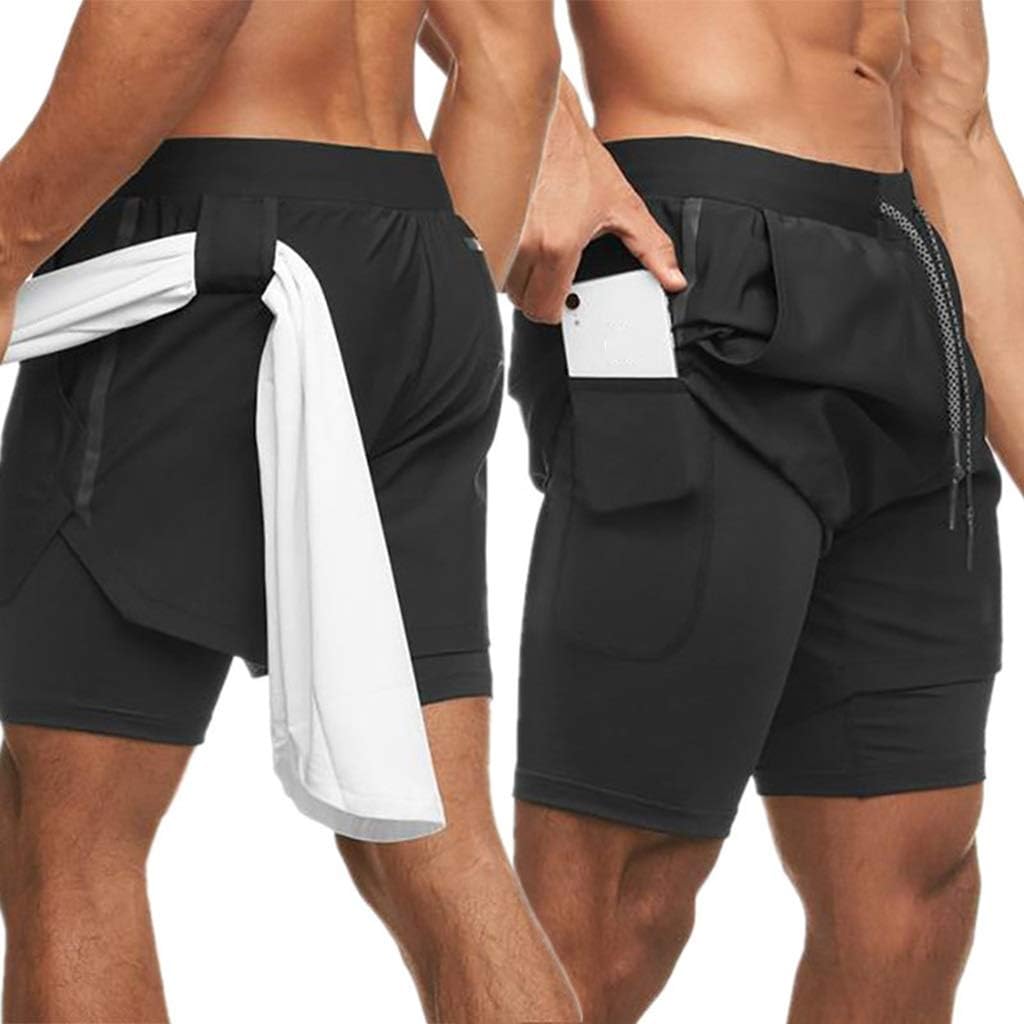 ZAYZ Men's Workout Running Shorts, 2 in 1 Training Gym Compression Tight Quick Dry Shorts with 