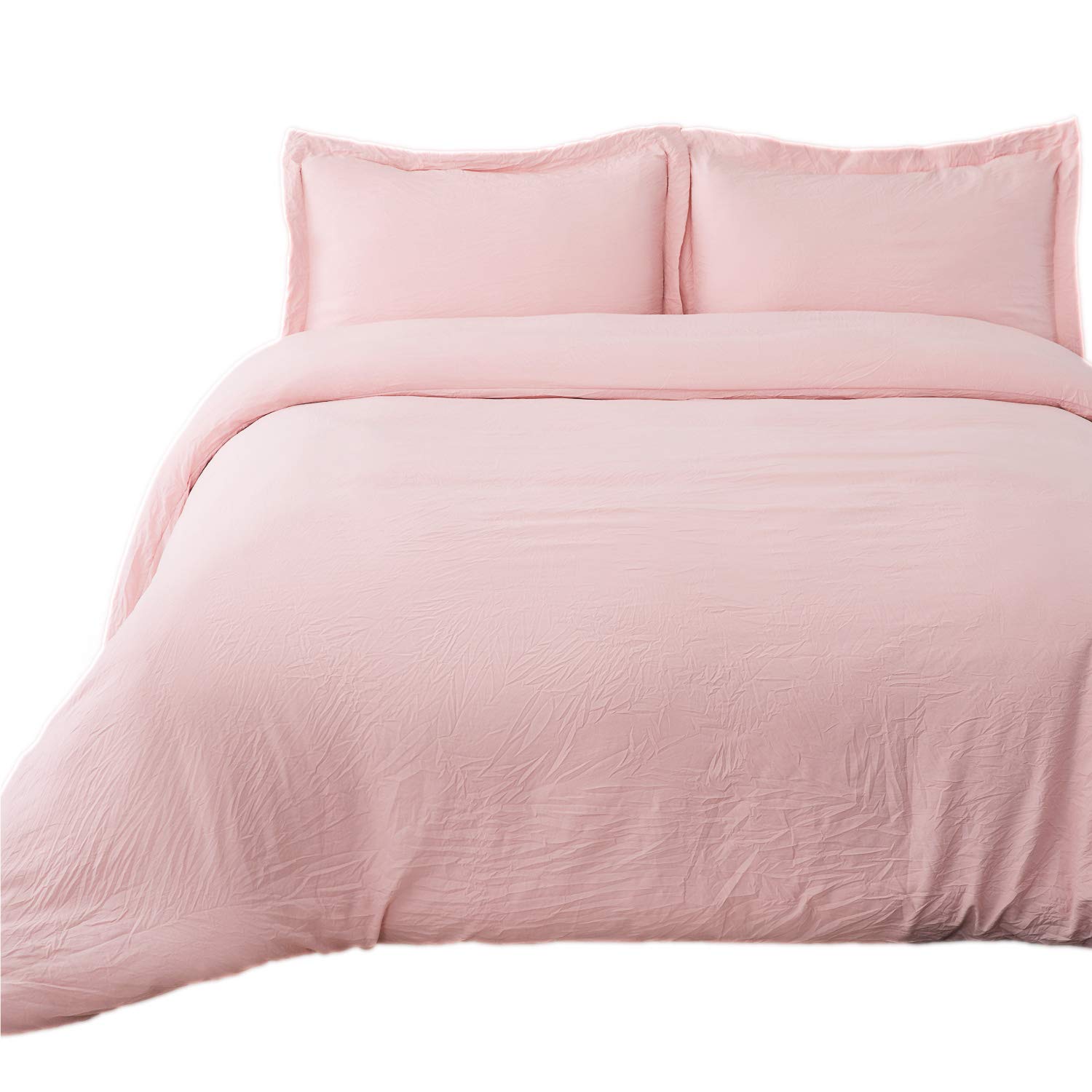 Bedsure Duvet Cover Set with Zipper Closure Solid Pink/Peach Full Size(86x96 inches)-3 Pieces (1 Duvet Cover + 2 Pillow Shams) Ultra Soft Hypoallergenic Microfiber