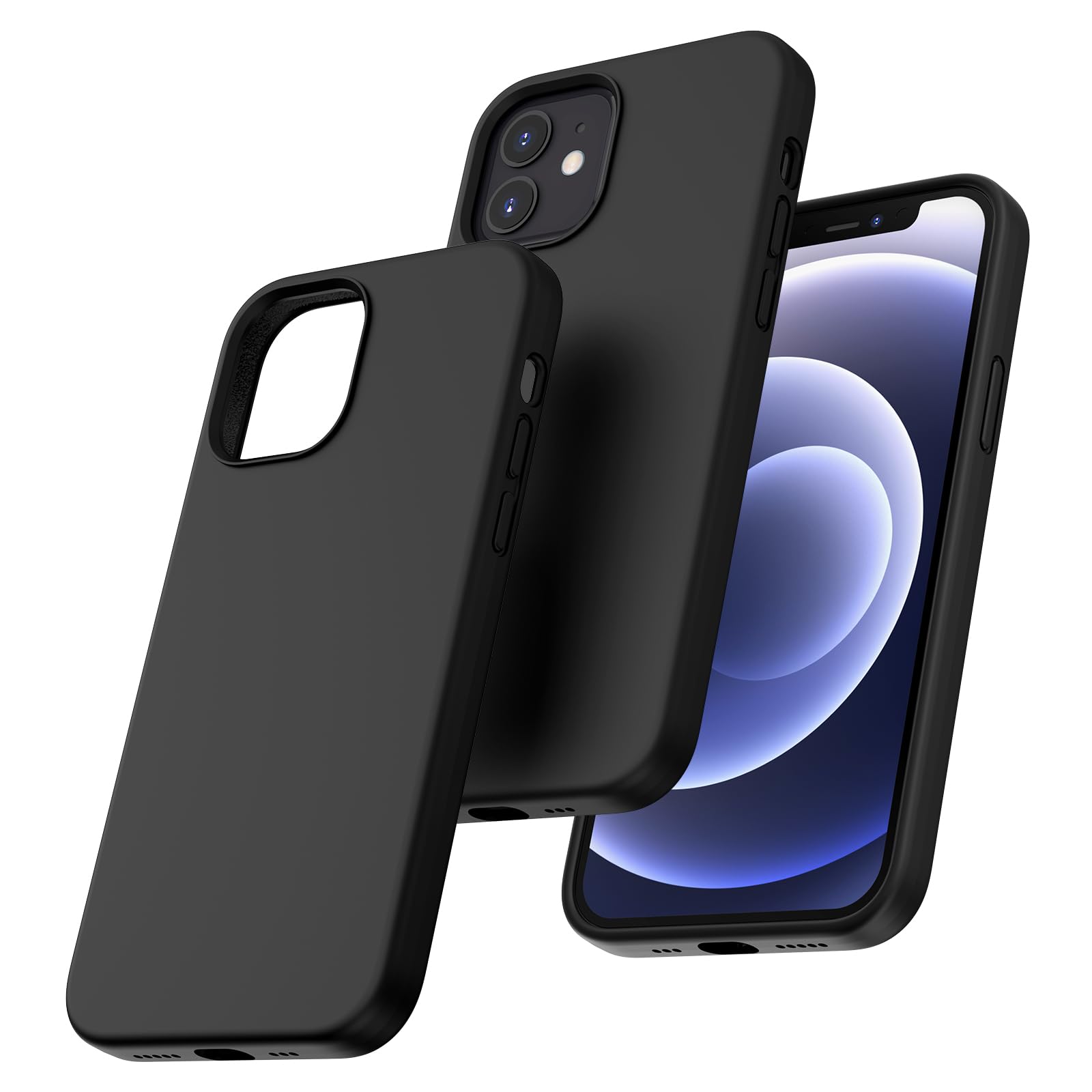 TOCOL Silicone for iPhone 12 Case 6.1-Inch, Liquid Silicone Multi-Color Slim Silky-Soft Touch Anti-Scratch Shockproof Protective Phone Cover, Black