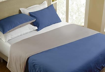 Maspar Colorart 200 TC Reversible Percale Cotton 1 Double Duvet Cover with 2 Pillow Covers - Blue