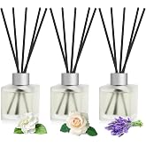 Aeeteek 3-Pack Reed Diffuser Set, Gardenia/Lavender/Rose Scented Oil | Flower Aroma Essential Oils with Diffuser Sticks, Long Lasting Bathroom Air Freshener, Home Fragrance for Room Decor