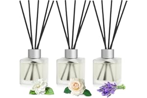 Aeeteek 3-Pack Reed Diffuser Set, Gardenia/Lavender/Rose Scented Oil, Flower Aroma Essential Oils with Diffuser Sticks, Long Lasting Bathroom Air Freshener, Home Fragrance for Room Decor