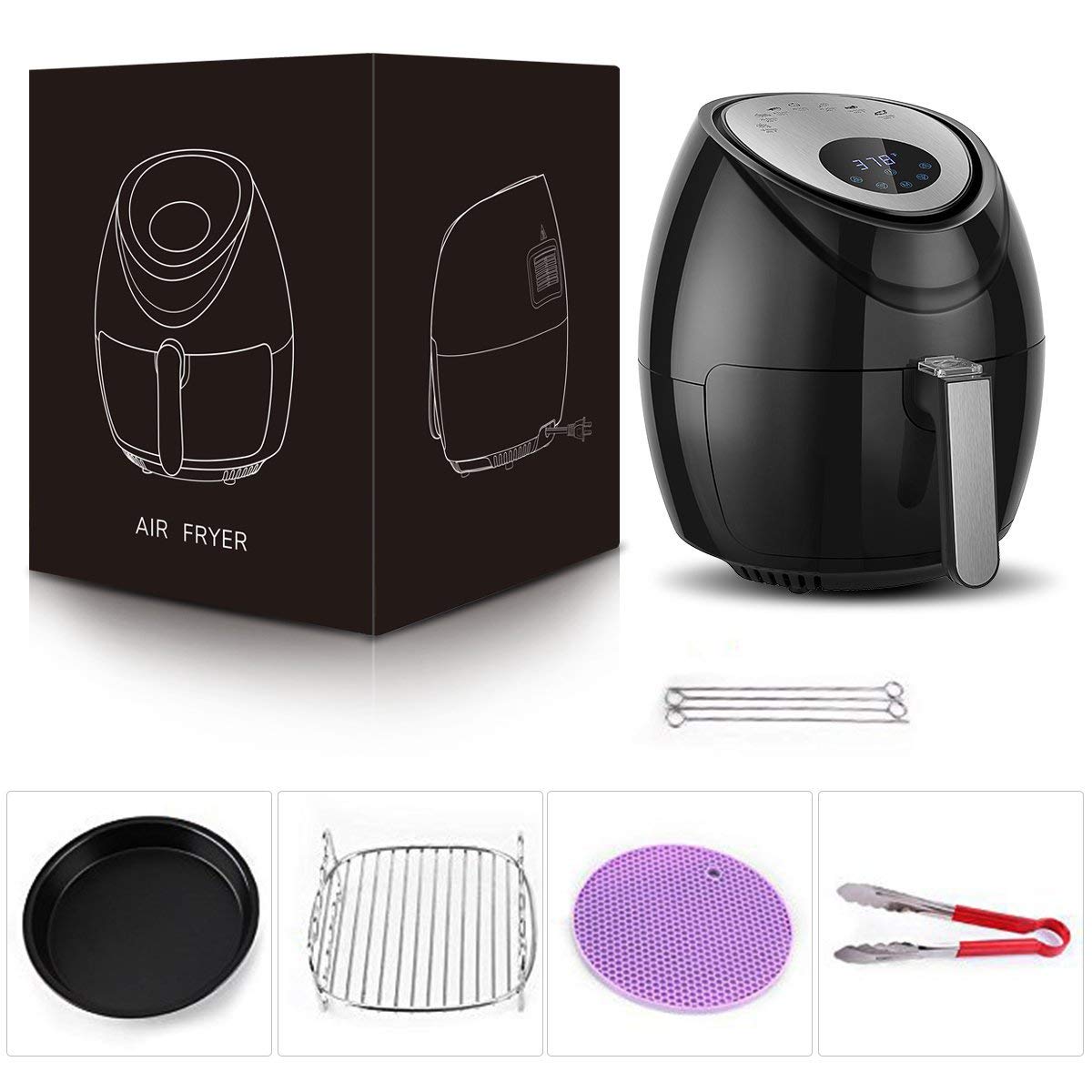 Deep Fryers Black 1500W Electric Hot Air Cooker Oven 7in1 Healthy Hot