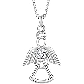 Lwsary Guardian Angel Necklace 925 Sterling Silver Cubic Zirconia Angel Wings Pendant Necklace Angel Jewelry for Women