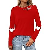 VQD Women's Valentine's Day Shirt Valentine Love Heart Long Sleeve T-Shirt Lover Girlfriend Tops