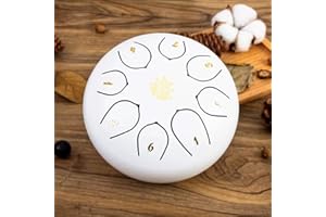 Eavnbaek Steel Tongue Drum - 8 Notes 6 Inch Steel Hand Drum with Bag, Music Book, Drumsticks, Mallet Holder and Finger Picks, Tongue Drum for Camping, Meditation or Yoga (White)