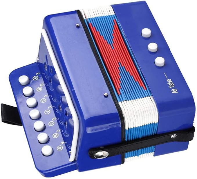 Mini Accordian, 7Key Blue Kids Piano Percussion Accordion Musical Toy