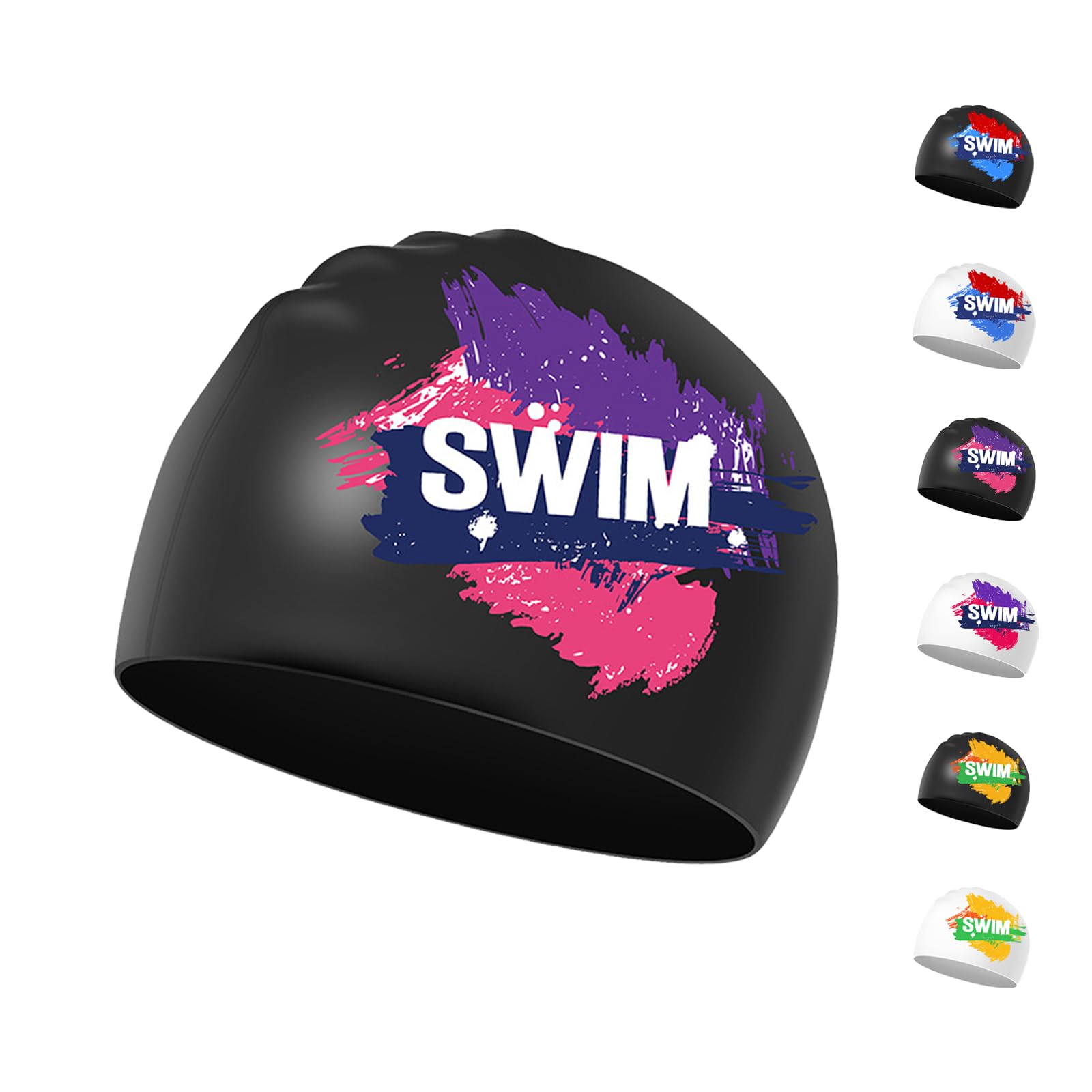 Swimming Cap Kids 6-14 - Swim Cap Kids Swim Hat Kids Swimming Cap Boys Girls, Silicone & Waterproof (Black, Purple&Pink)