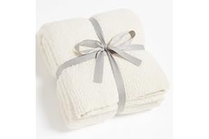 CYMULA Knit Throw Blanket for Couch Cream White - Super Soft Lightweight Plush Fuzzy Fluffy Cozy Blankets and Throws for Sofa Bed, 50 x 60 inches