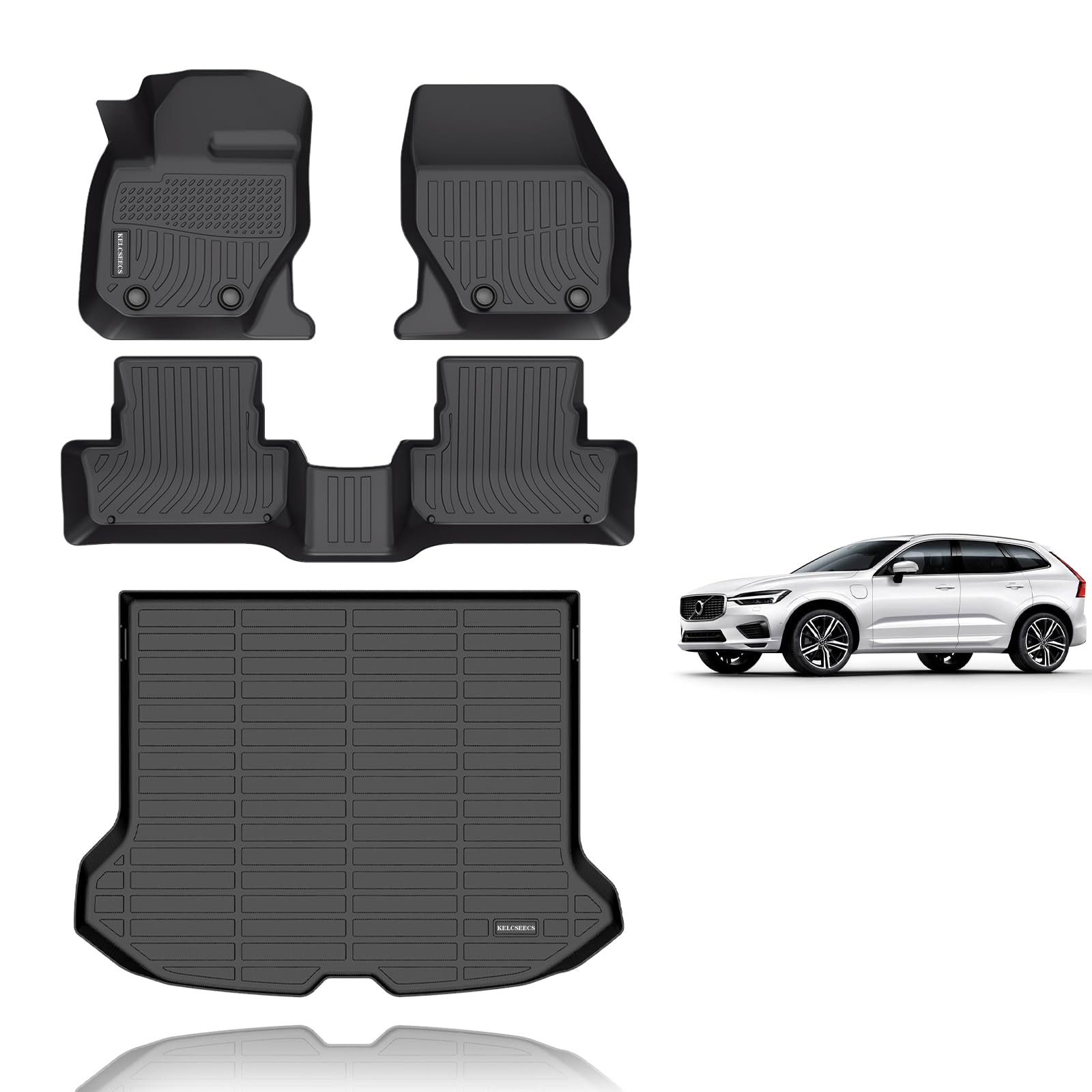 KELCSEECS® Floor Mats & Cargo Liner Custom for 2010-2017 Volvo XC60 All Weather Protection TPE Floor Liners Front& Rear Row Full Set Volvo XC60 Accessories Black Image