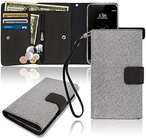 LG G5 Wallet Case, Zipper [3 Credit Card / ID / Cash / Coin] Pockets Wrist Strap, TPU Jelly PU Leather Cellular Cellphone Mobile Phone Flip Diary Cover Small Mini Size Pouch Clutch Bag LGG5 (Black)