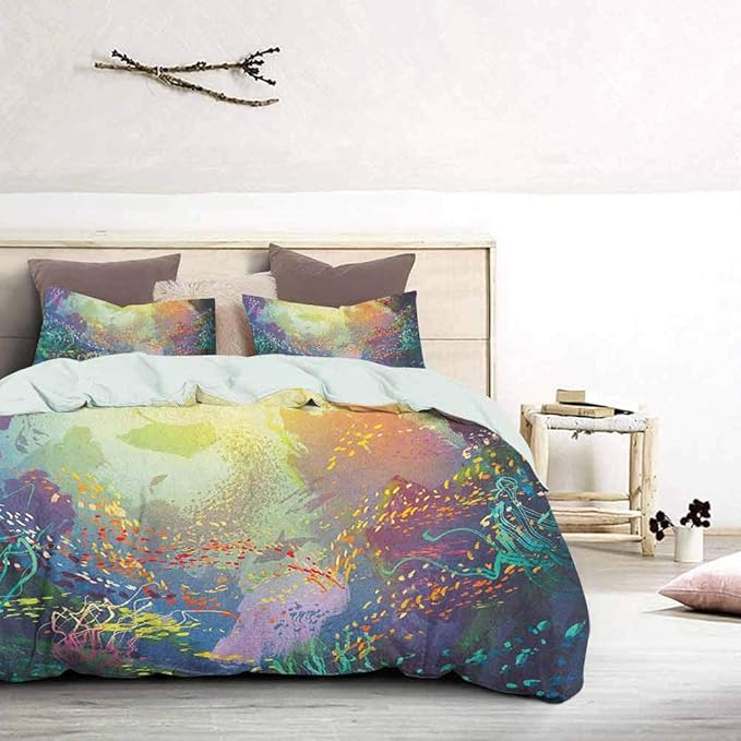 UNOSEKS LANZON - Juego de colcha submarina con arrecife de coral y