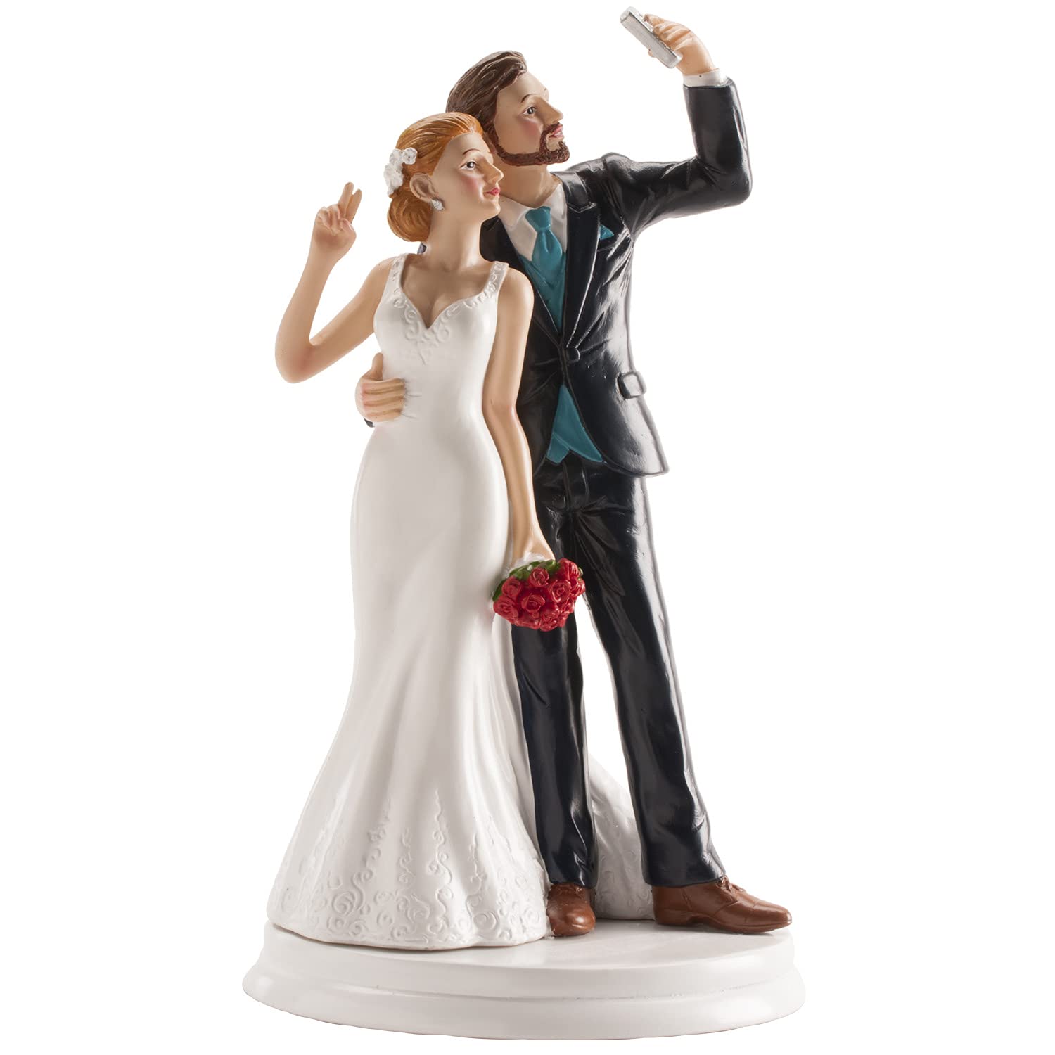 Dekora 305065 Selfie Bride and Groom Figure for Wedding Cake 20 cm Black/White
