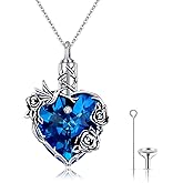 Hagkew Rose Urn Necklace for Women Sterling Silver Heart Urn Necklace for Ashes Hummingbird Cremation Jewelry Gifts for Ashes of Loved One