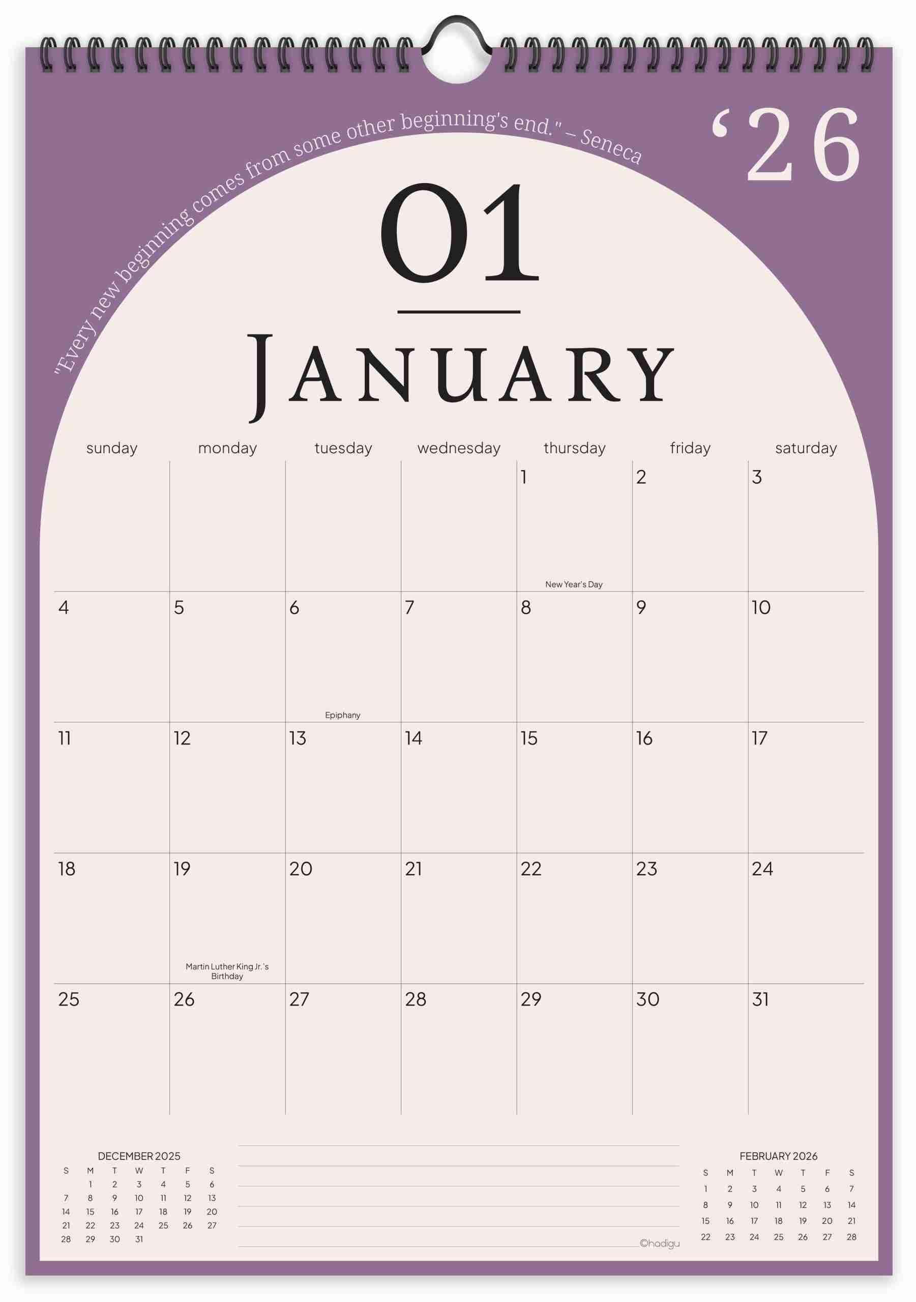 Photo 1 of *FACTORY SEALED* Wall Calendar 2026, 12 Months, 17" x 12" Large Wall Calendar 2026 with Hanger, Thick Paper and Spiral Binding, Vintage Arch Design.