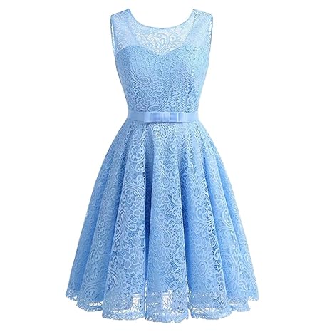 iShine Rockabilly Kleid Damen Ärmellos Brautjungfernkleid mit Spitzen festliche Kleider Cocktailkleid Party Ballkleid Knielan