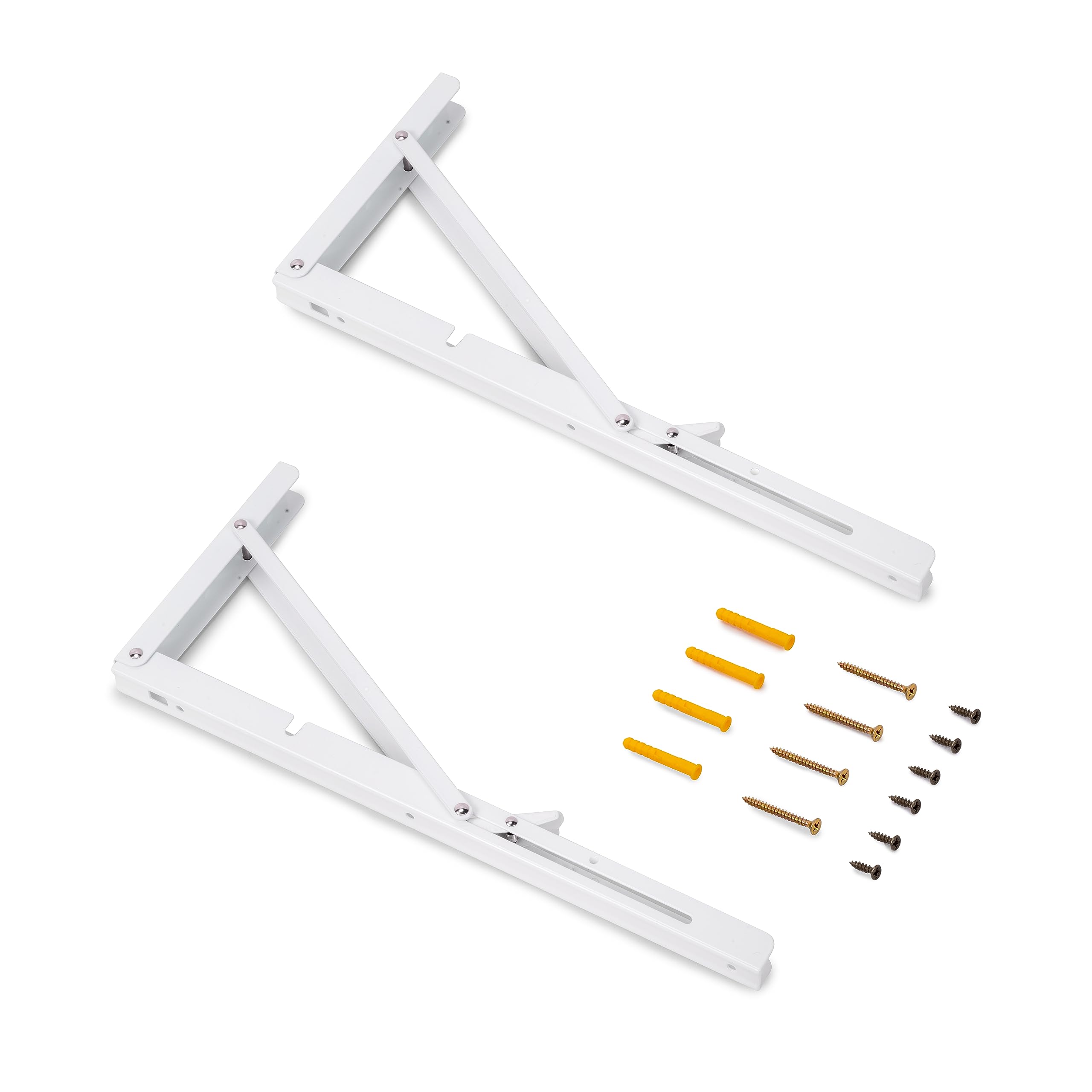 Emuca - Folding Shelf Supports, 403mm, Set of 2 Folding Shelf Brackets, max. Load 60kg, White Painted, Steel