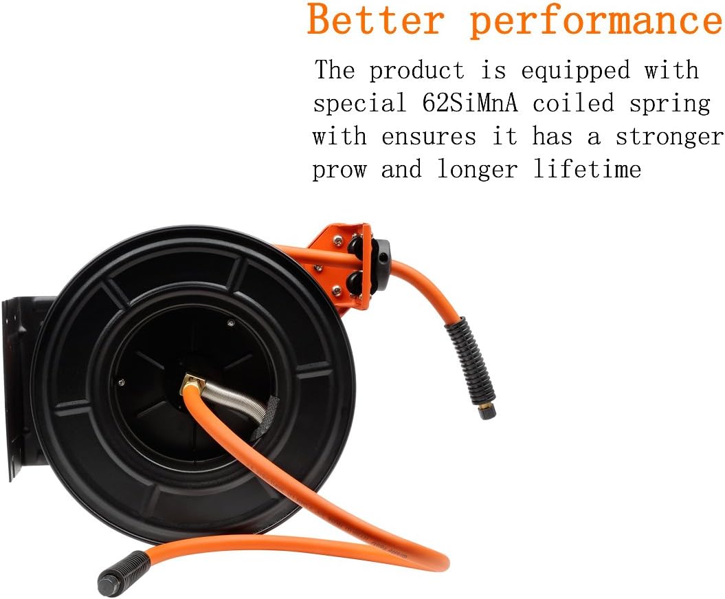 Giraffe Retractable Air-Hose-Reel with 3/8 in. x 50 Ft Hybrid Air Hose, Auto Rewind Pneumatic Hose Reel, 300PSI Heavy Duty Steel-Reel - - 
