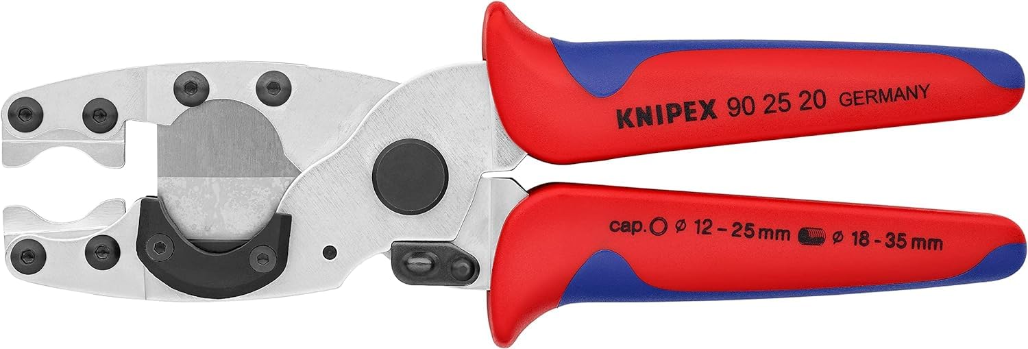 KNIPEX Pipe Cutter for Composite Pipes and Protective Tubes Self-Service Card Chrome-Plated with Multi-Component Handles 210 mm, 90 25 20 SB