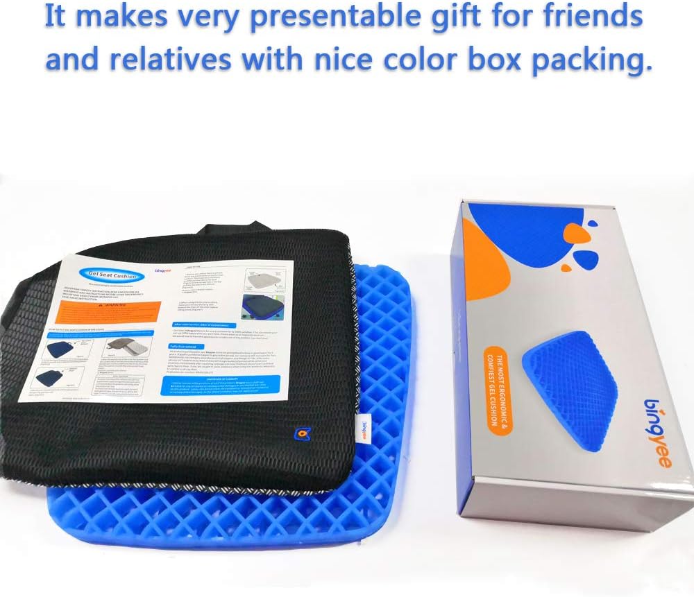 Bingyee Gel Seat Cushion 1.8 Inch Thick Double Gel Orthopedic Seat Cushion Pad for Pressure Relief Breathable Gel Sits Perfect for Office Chair, Car, Home, Wheelchair Sweat Resistant Chair Pads: Health & Personal Care