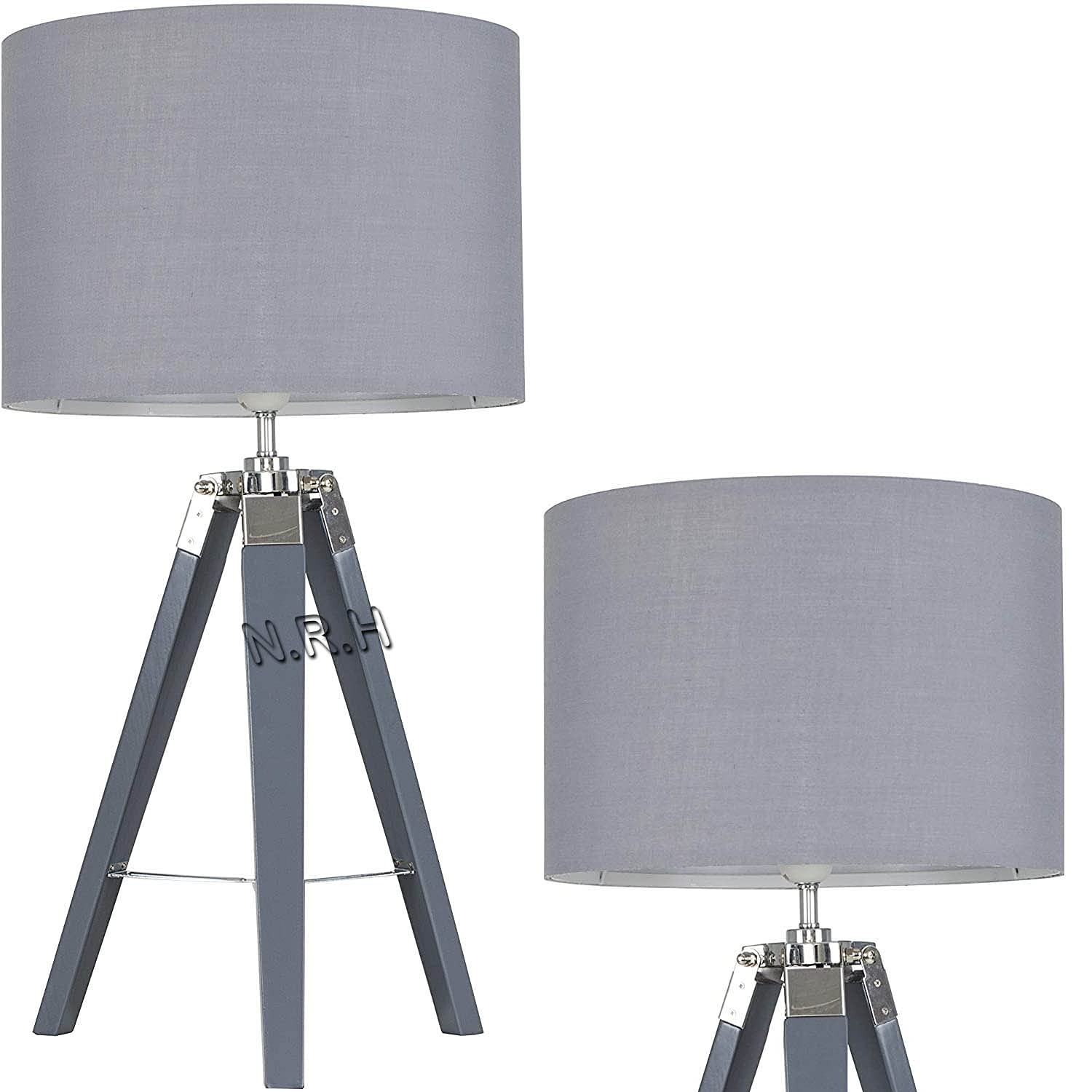 Tripod Table Lamp Grey Wooden Bedroom & Living Room (with Shade Not Included) Office Table Lamp Decor