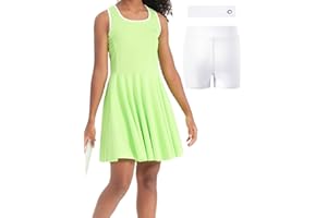 PATPAT Girls Tennis Dress Set, Athletic Dress with Headband & Bamboo Viscose Shorts with Pocket, Outfit for Golf Dance School