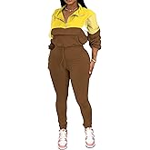 PINSV Women's 2 Piece Outfits Lapel Half Zip Long Sleeve Sweatshirts Sweatpants Tracksuit Casual Sweatsuits