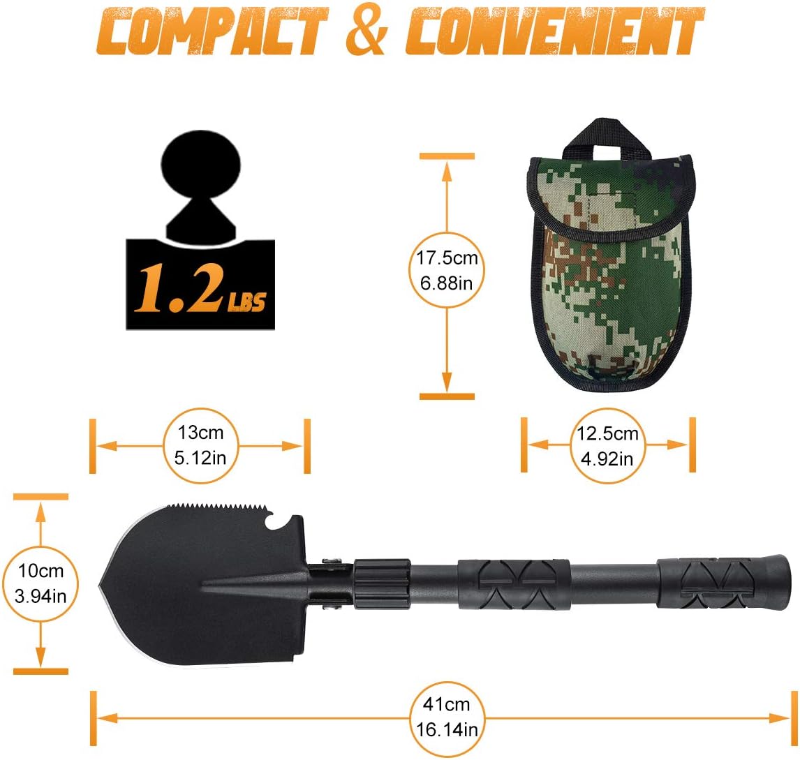 Folding Shovel Portable Camping Shovel Heavy Duty Alloy Steel Hiking Shovel Car Snow Shovel 18.1 inch Tactical Shovel Survival Shovel for Camping Hiking Backpacking Fishing: Clothing