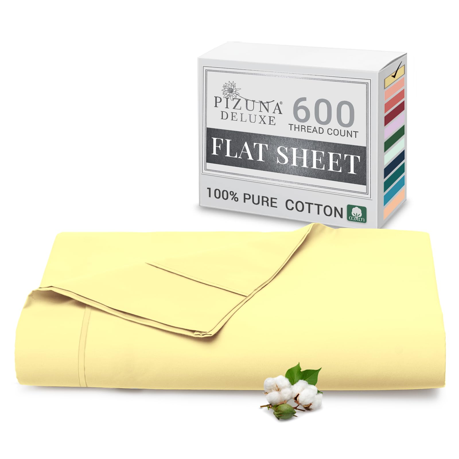 Pizuna Pure Combed Cotton Double Flat Sheet Mellow Yellow, 600 Thread Count Long Staple Brushed Cotton Flat Sheets Double, Cool Sateen Weave Flat Sheet Double Bed (Cotton Flat Sheet Double 1 PC)