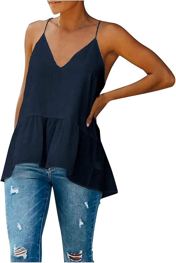 W/B Tanks & Camis Women's Casual Comfortable VNeck Solid Color Pleated