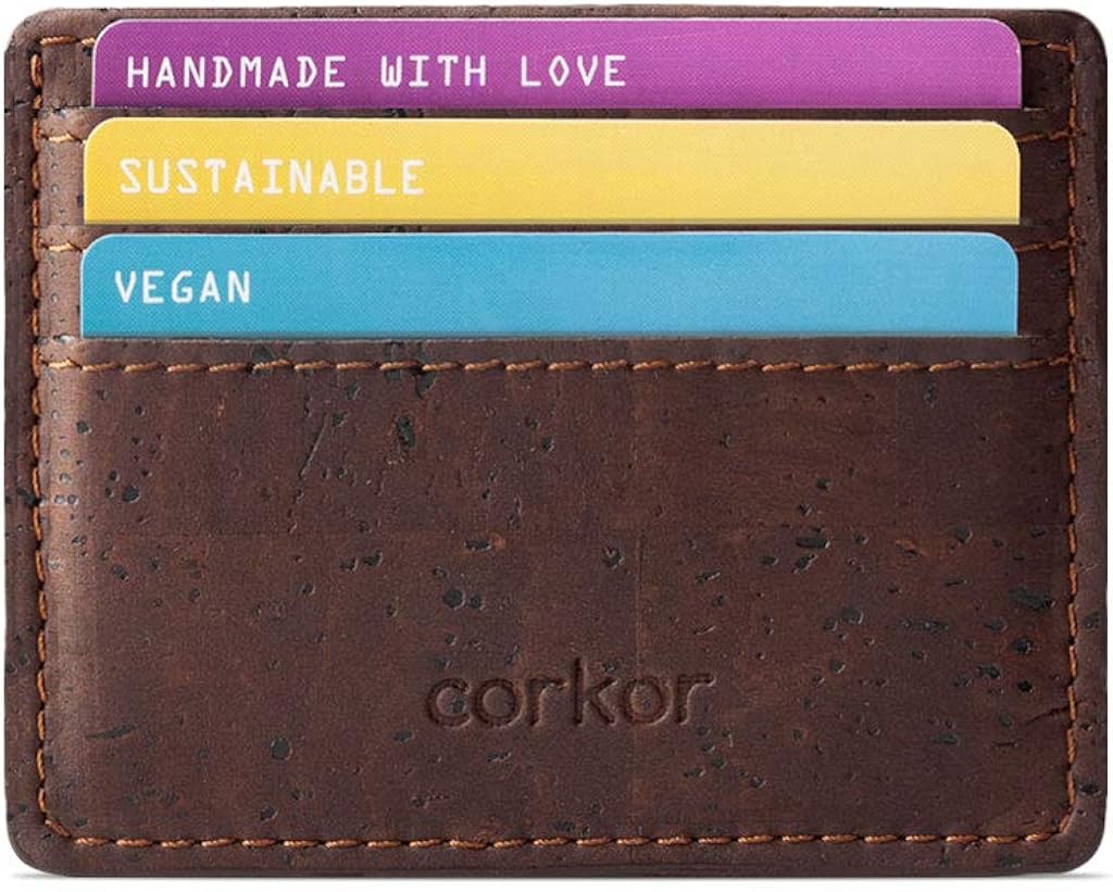 Corkor Card Case Wallet Minimalist ID Holder Slim RFID Blocking for Men Women Brown Color