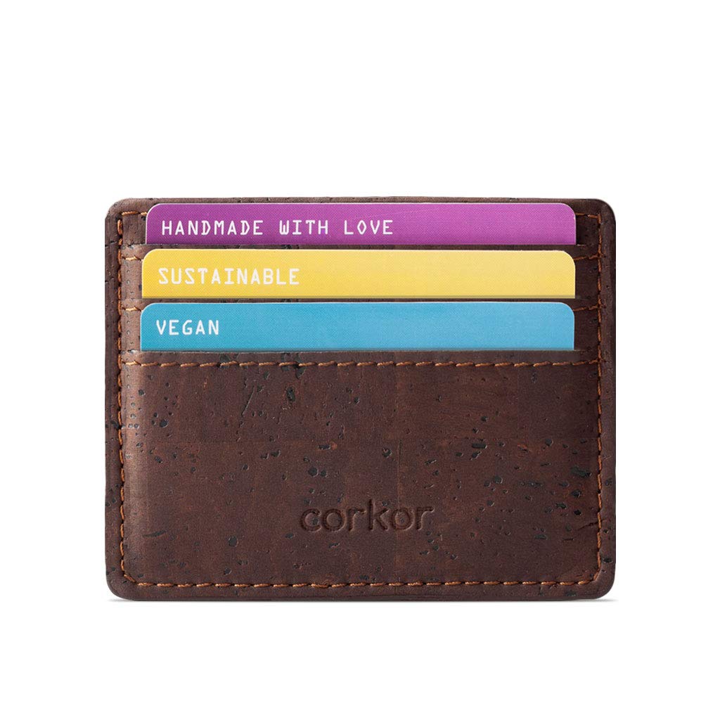Corkor Card Case Wallet Minimalist ID Holder Slim RFID Blocking for Men Women Brown Color