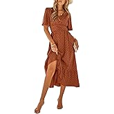 Women's Summer Casual Midi Dress Spring Ruffle Sleeve V Neck A-line Flowy Boho Swiss Dot Dresses