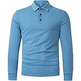 Klyptxyo Men's Long Sleeve Polo Shirts with Eyeglass Loop, Classic 3-Button Golf Shirt, Sports Business Casual Tee Shirt