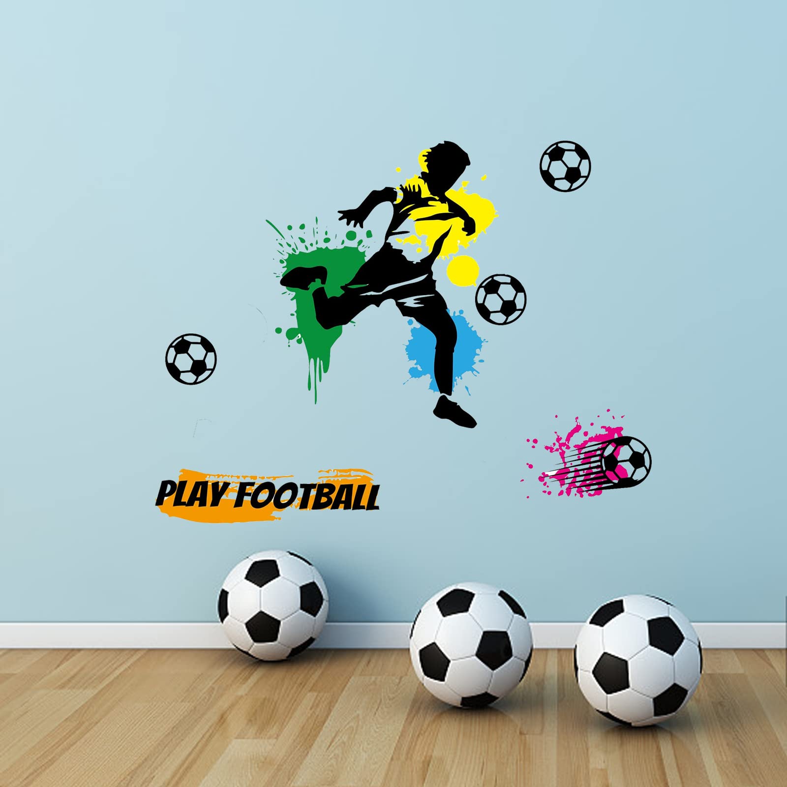 PLIGREAT 2 Sheets Soccer Wall Stickers, Football Player Wall Decals, Colorful Vinyl Sport Wall Art Mural Sticker for Football Lovers Boy Room Wall Decor