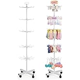 Exttlliy 5-Tier Metal Spinning Display Stand Rack with Wheels, Keychain Jewelry Stocking Hat Display Stand, White