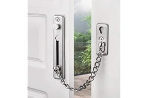 KAFENDA Security Door Chain Lock Sturdy Door Lock Latch for Inside Door Stainless Steel Hotel Door Lock with Spring Button Door Locks for Kids Safety Brushed Steel Finish