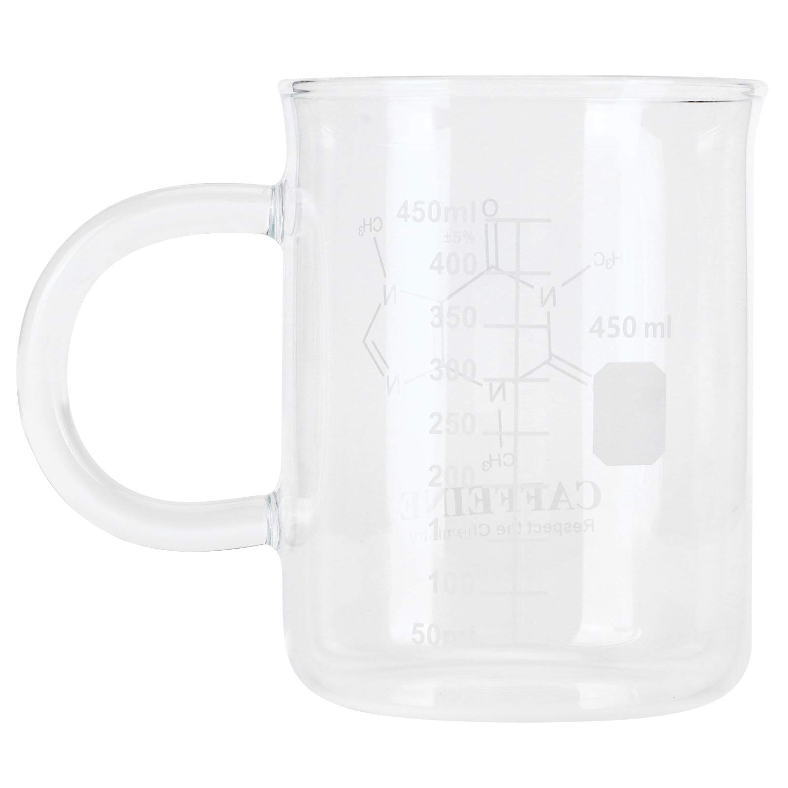 Caffeine Beaker Mug, Caffeine Molecule Mug, Chemistry Mug, 16 oz Borosilicate Glass Coffee Mugs with Handle and Measuring for Coffee, Latte, Tea or Hot and Cold Beverage