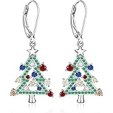 Christmas Earrings for Women Sterling Silver Leverback Dangle Drop Tree Holiday Earrings X-mas Christmas Gifts for Women