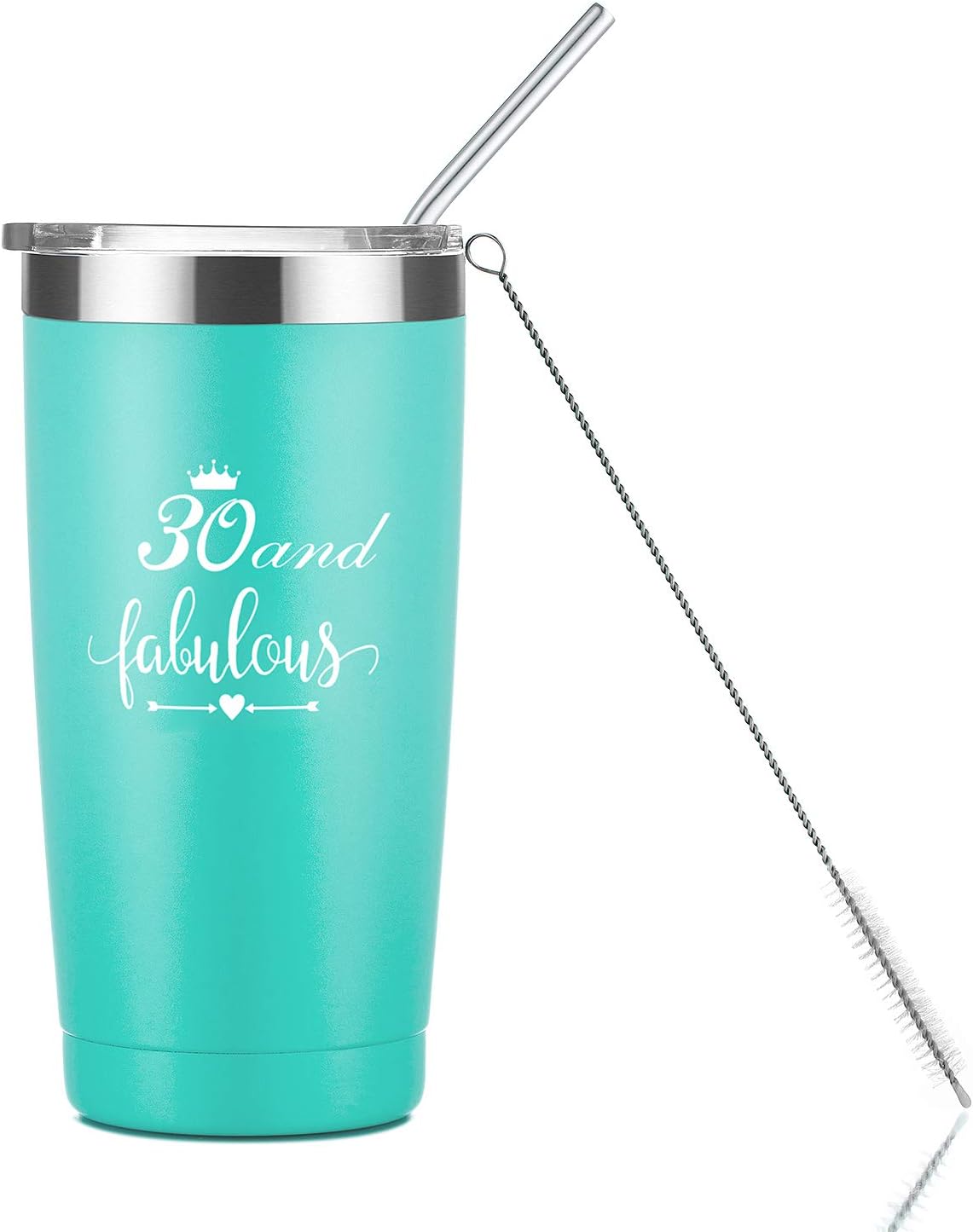 30 Year Old Birthday Gifts for Women Turning 30 | 20oz Mint Insulated Tumbler with Lid and Straw | Best Birthday Gift Ideas for Husband Wife Aunt Friend | Stainless Steel Beers Mug Cup Man Woman