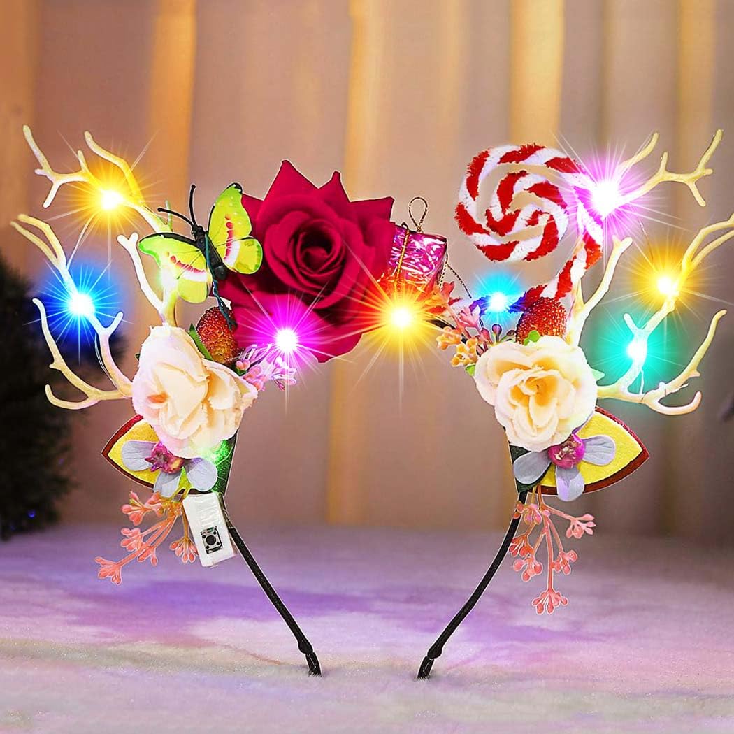 Vakkery Christmas Headband Light Up Xmas Headwear LED Christmas Accessories for Women