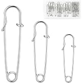WISYOK 48Pcs Large Safety Pins, Assorted Sizes, Heavy Duty | Stainless Steel, Strong &amp; Bulk, Ideal for Clothes, Blankets, Crafts, Kilts, Sewing, DIY