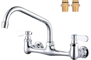 iVIGA Commercial Sink Faucet with 8” Swivel Spout, 8" Center Wall Mount Kitchen Faucet, Dual Handles Brass Utility Sink Faucet for Laundry Room Restaurant Compartment Sink, Polish Chrome