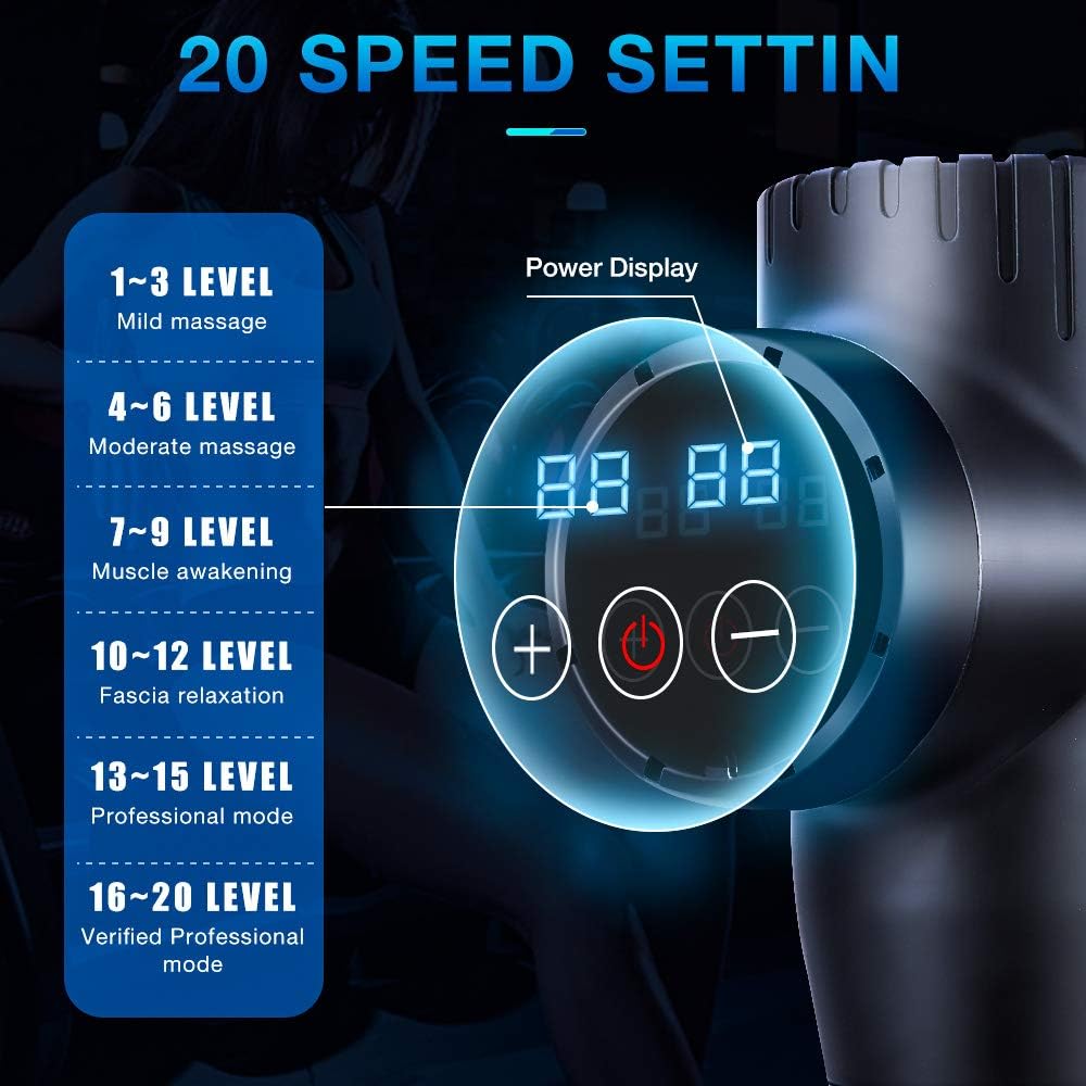 Muscle Massage Gun, 20 Speeds Deep Tissue Percussion Massager Gun for Deep Relaxation, Cordless Handheld Electric Body Massage Device for Neck and Back Foot Leg Muscle,Carry Case & 6 Heads Included: Health & Personal Care