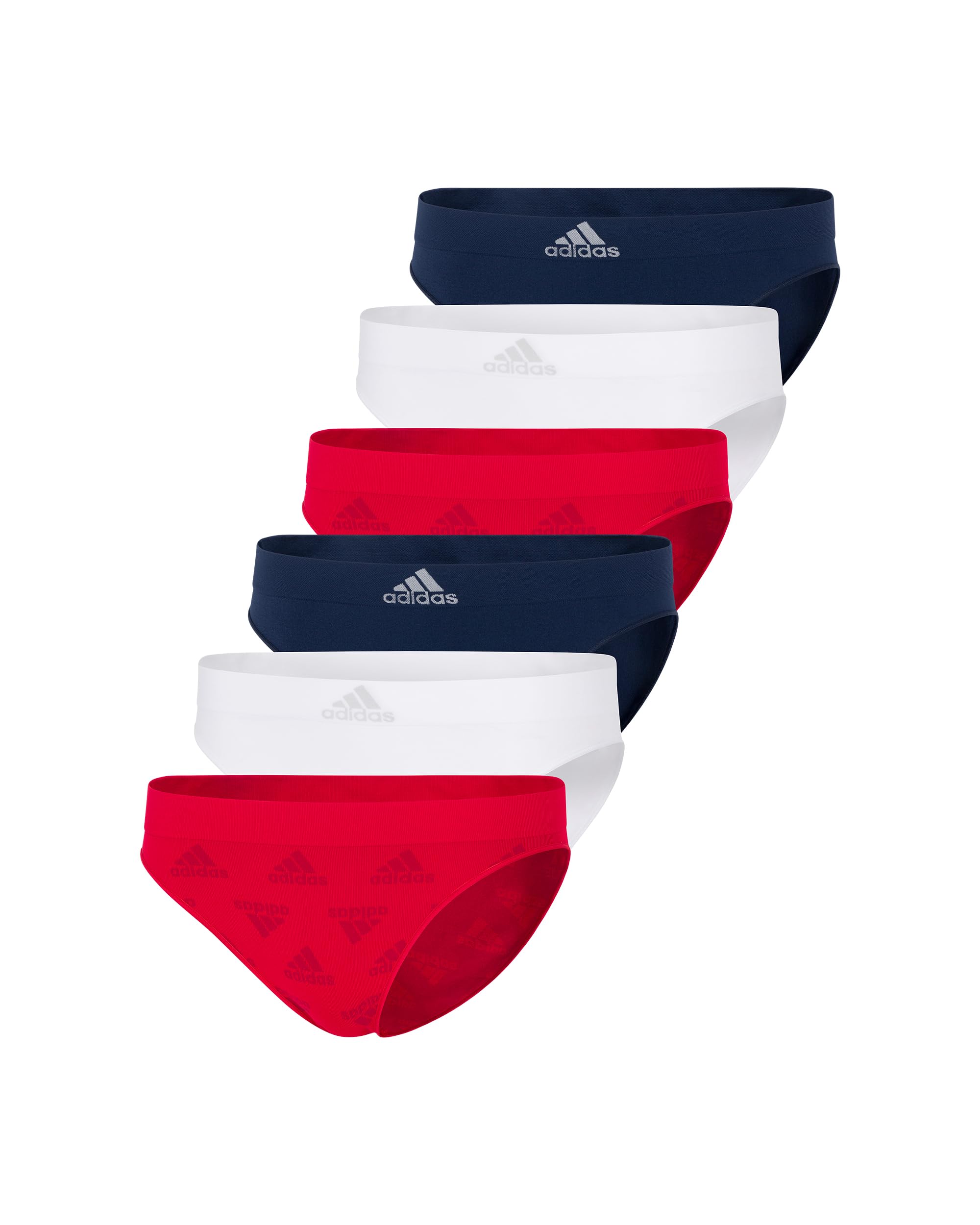 adidas Women’s Seamless Bikini Underwear Multipack, Vivid Red Logo/White/Night Indigo, Medium