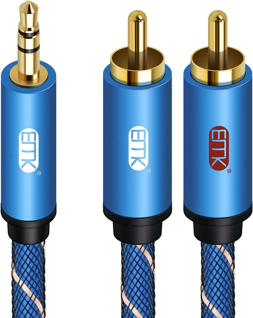 EMK 2 RCA Cable Jack 3.5mm to RCA Cable Nylon Braided AUX 3.5mm Splitter Stereo Audio Cord for Smartphone Soundbar, Amplifier